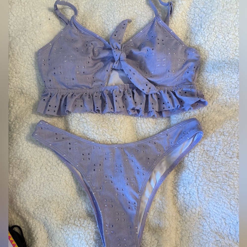 Adorable purple ruffle 3 piece bikini set